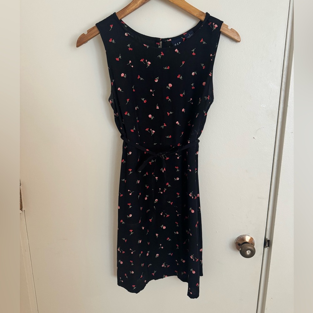 GAP Black Sleeveless Mini Dress with Pink Floral Print